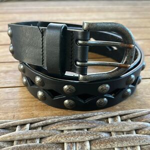 Black Hammered Studded Leather Women’s Belt M
